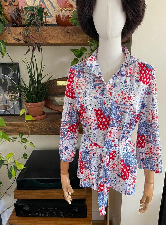 Vintage 1970s Patchwork Belted Shirt