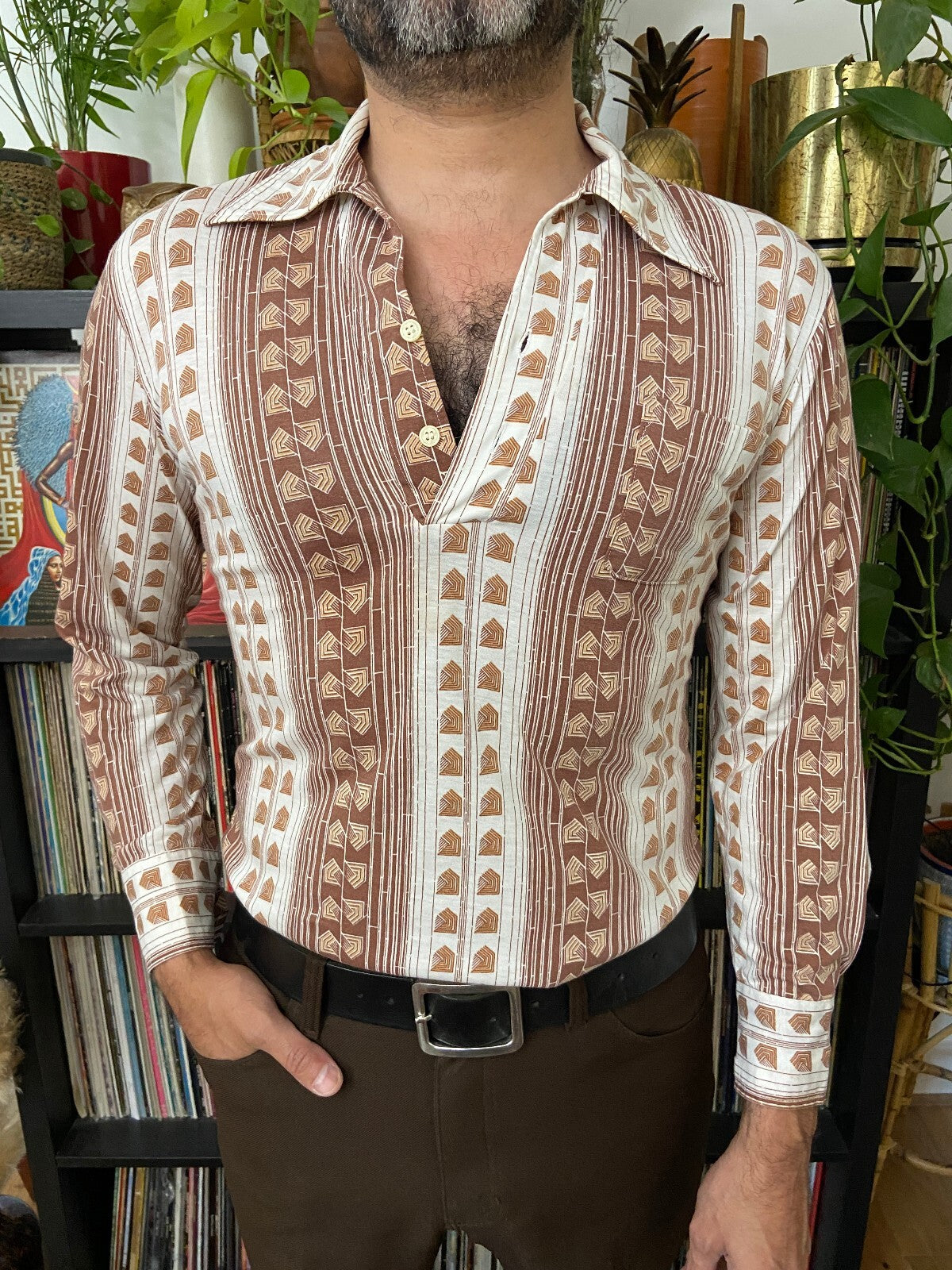 Vintage 1970s Japanese Geometric Print Jersey Top