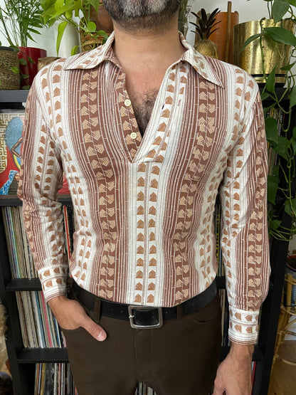 Vintage 1970s Japanese Geometric Print Jersey Top
