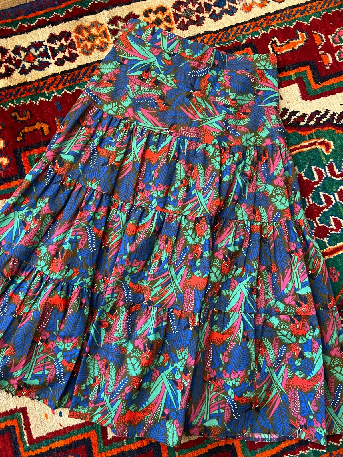 Vintage 1970s Tropical Print Layered Skirt