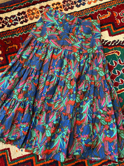 Vintage 1970s Tropical Print Layered Skirt