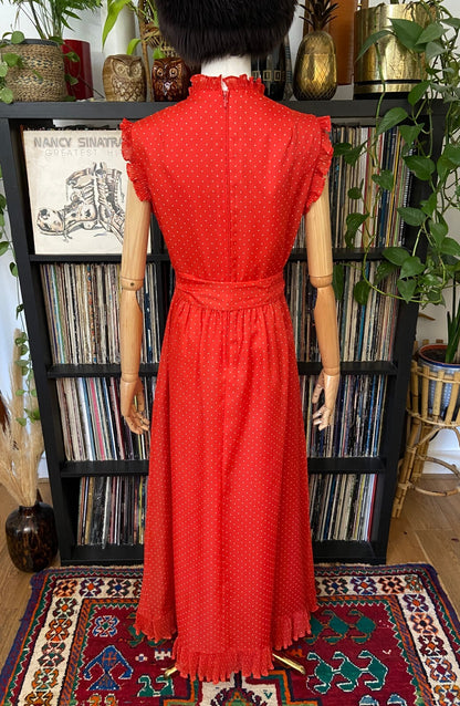 Vintage 1970s Red Polka Dot Prairie Dress