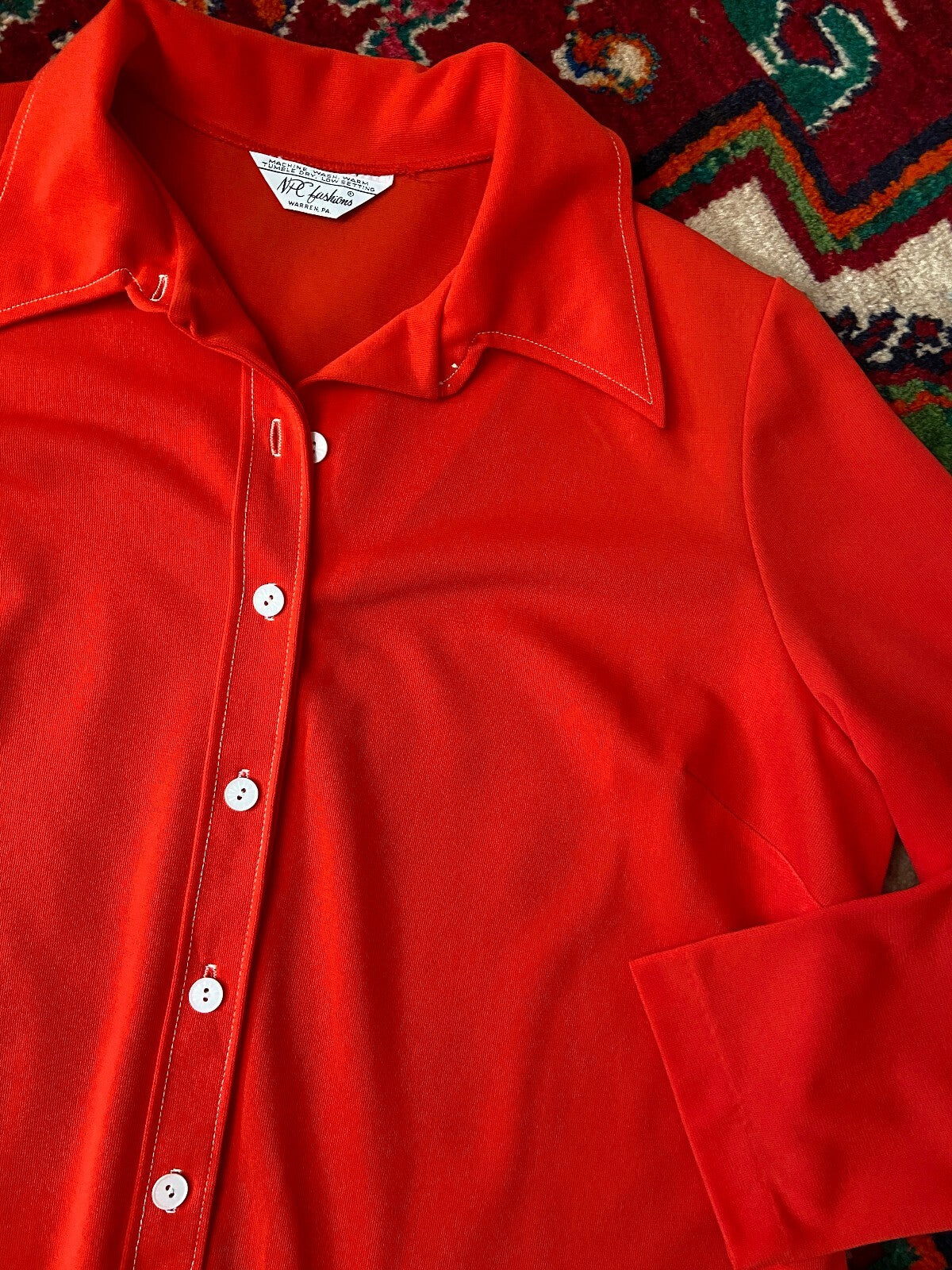 Vintage 1970s Red Dagger Collar Shirt