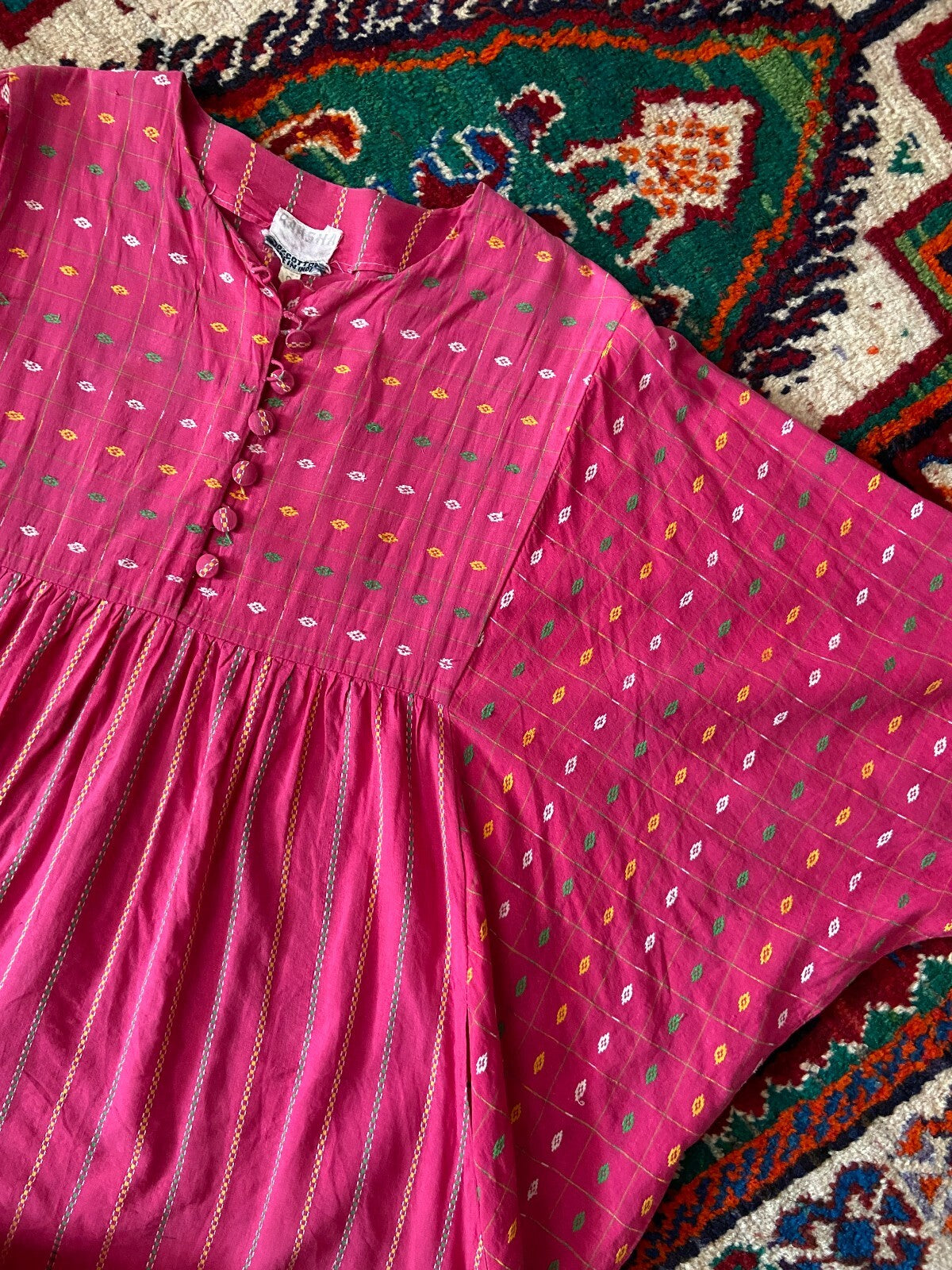 Vintage 1970s Raksha Indian Cotton Pink Maxi Dress