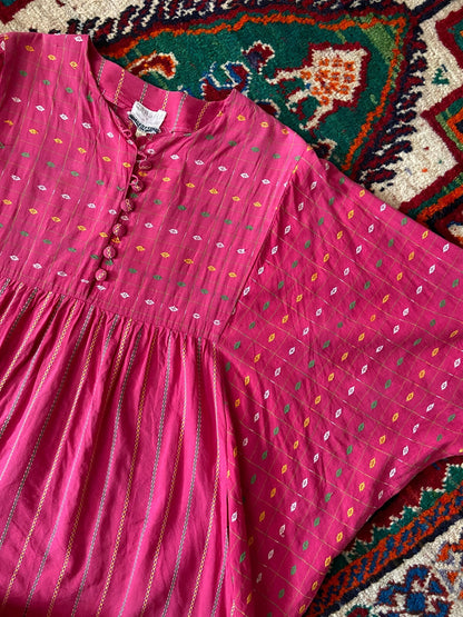 Vintage 1970s Raksha Indian Cotton Pink Maxi Dress