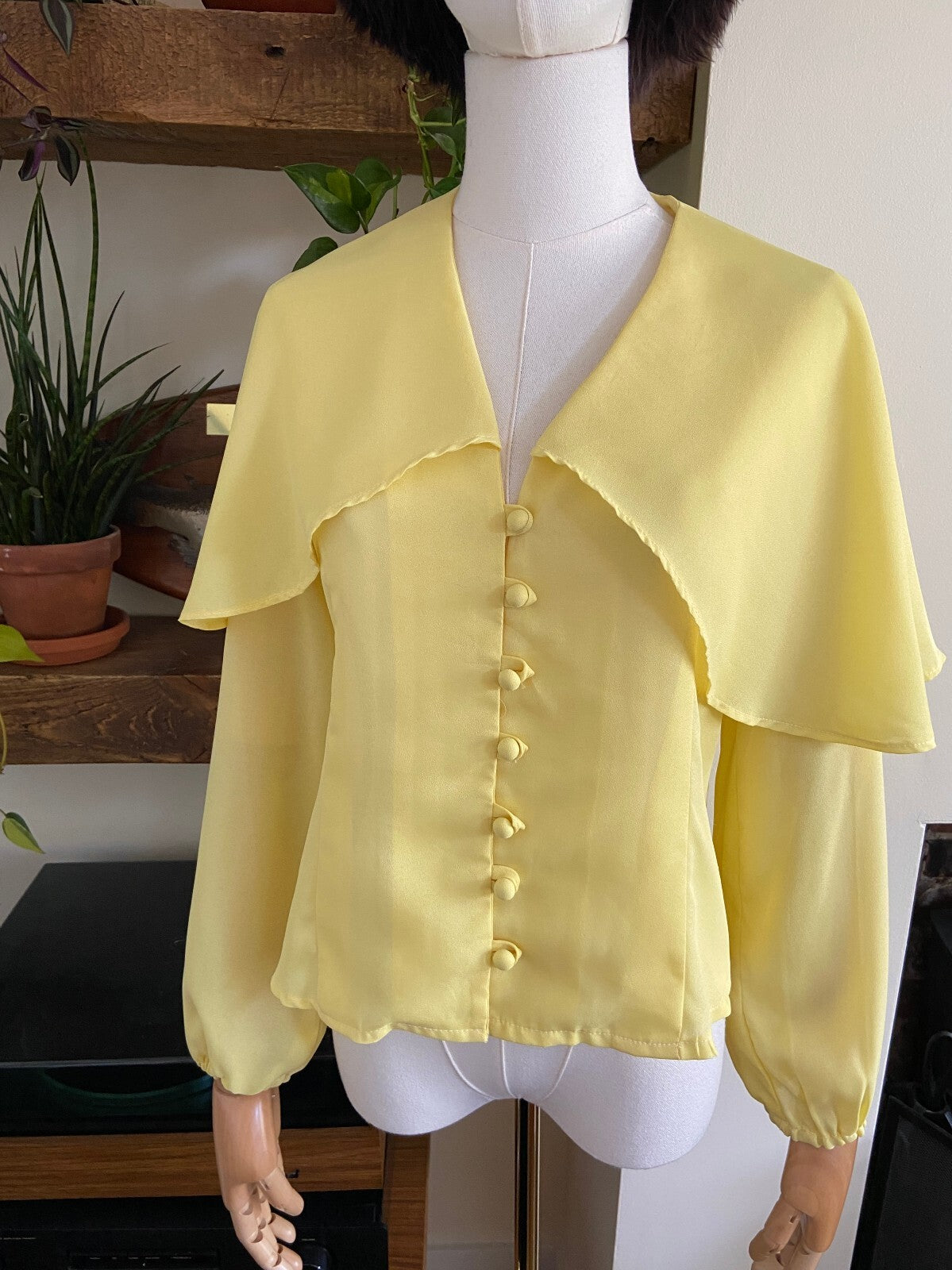 Vintage 1960s Yellow Button Up Cape Blouse