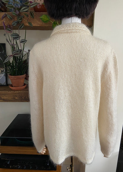 Vintage 1970s Cream Fluffy Zip Up Cardigan