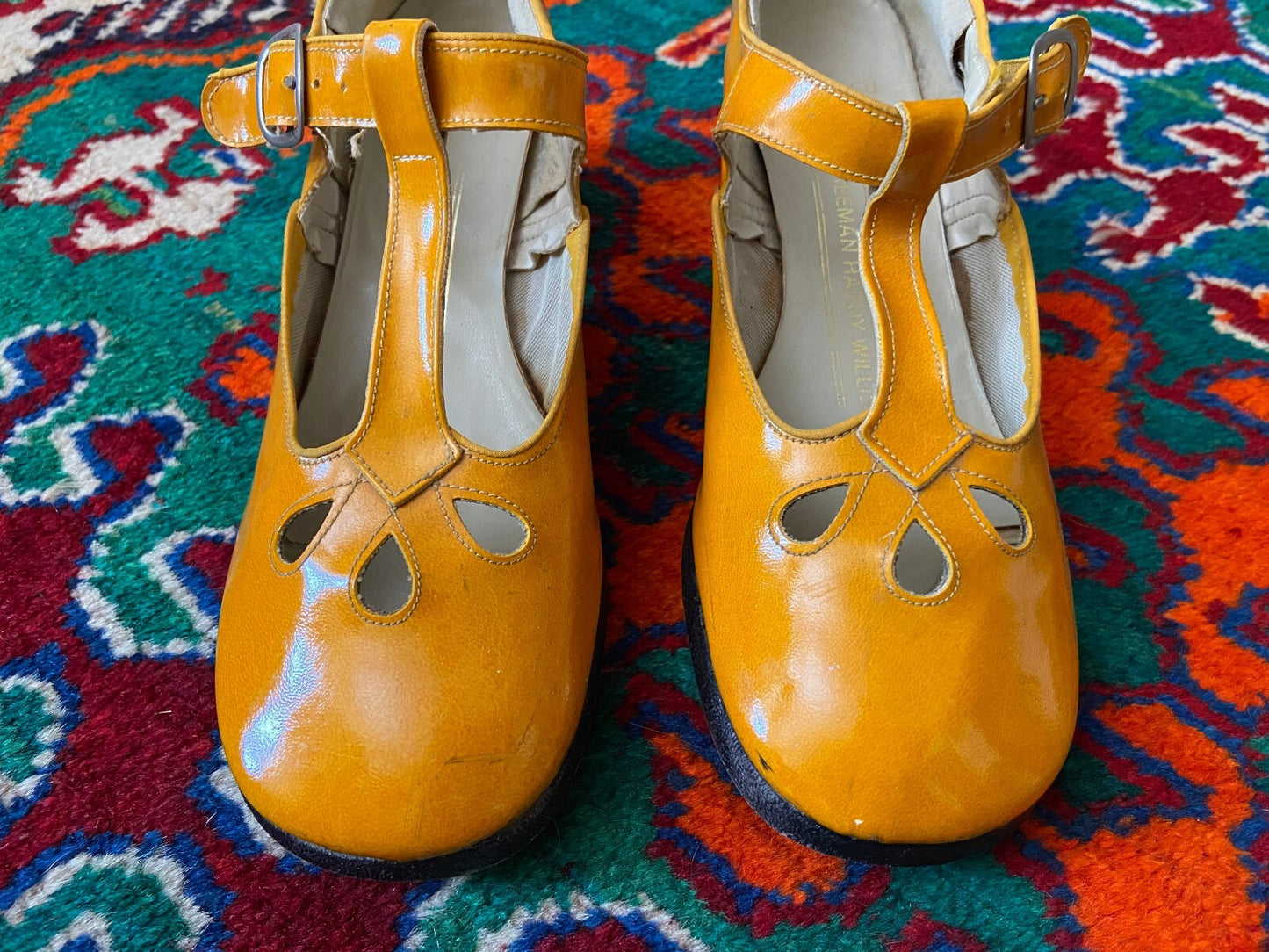 Vintage 1960s Orange Patent Mary Janes UK 5