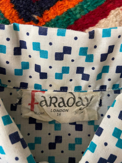 Vintage 1970s Geometric Print Dagger Collar Shirt