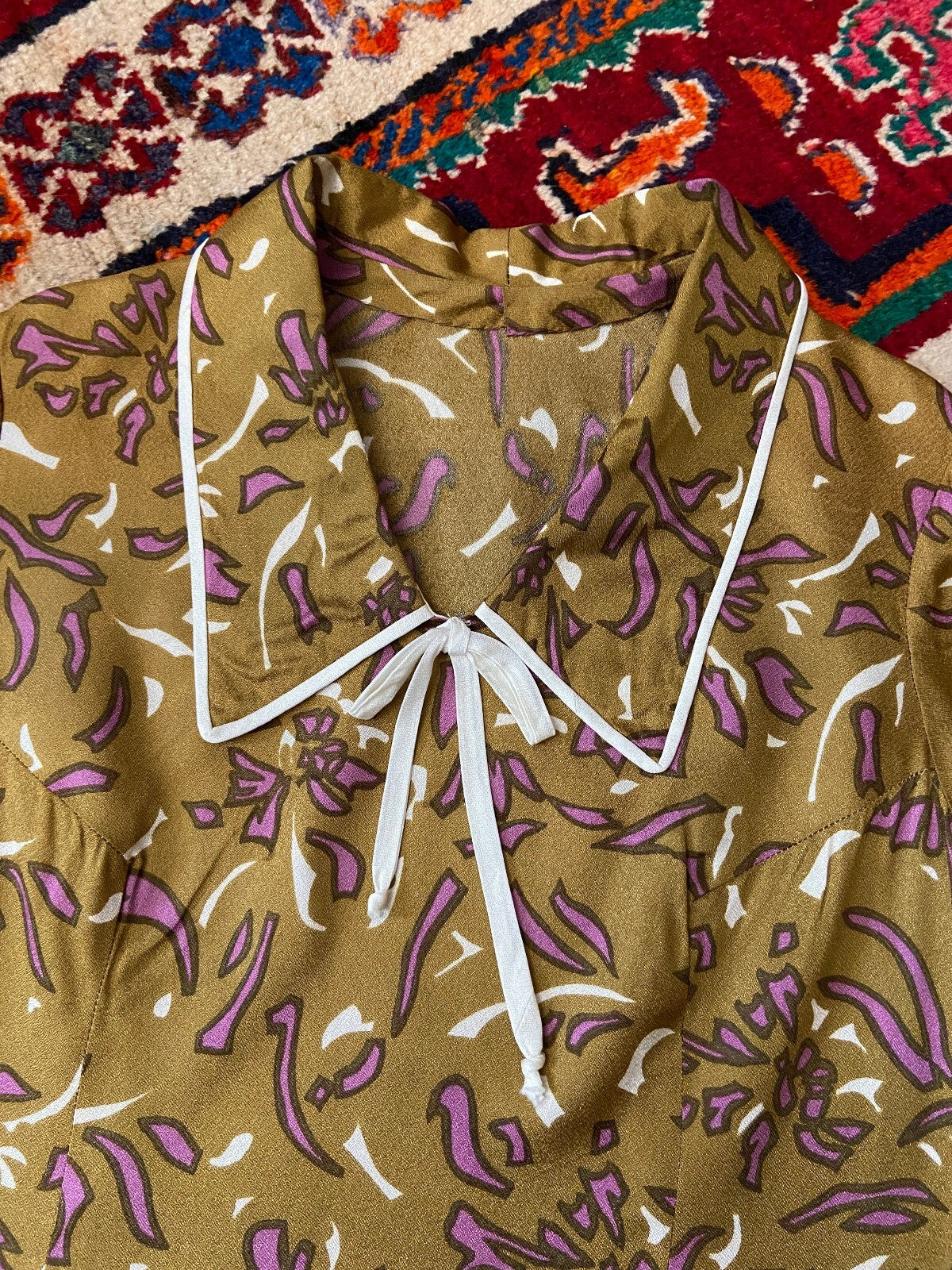 Vintage 1970s Ochre Collared Dress