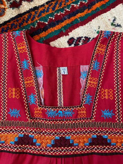 Vintage Red Embroidered Afghan Dress