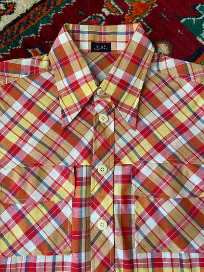 Vintage 1970s Deadstock Red & Yellow Dagger Collar Shirt