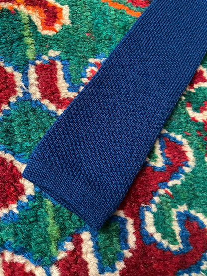 Vintage 1970s Blue Japanese Silk Woven Knit Tie