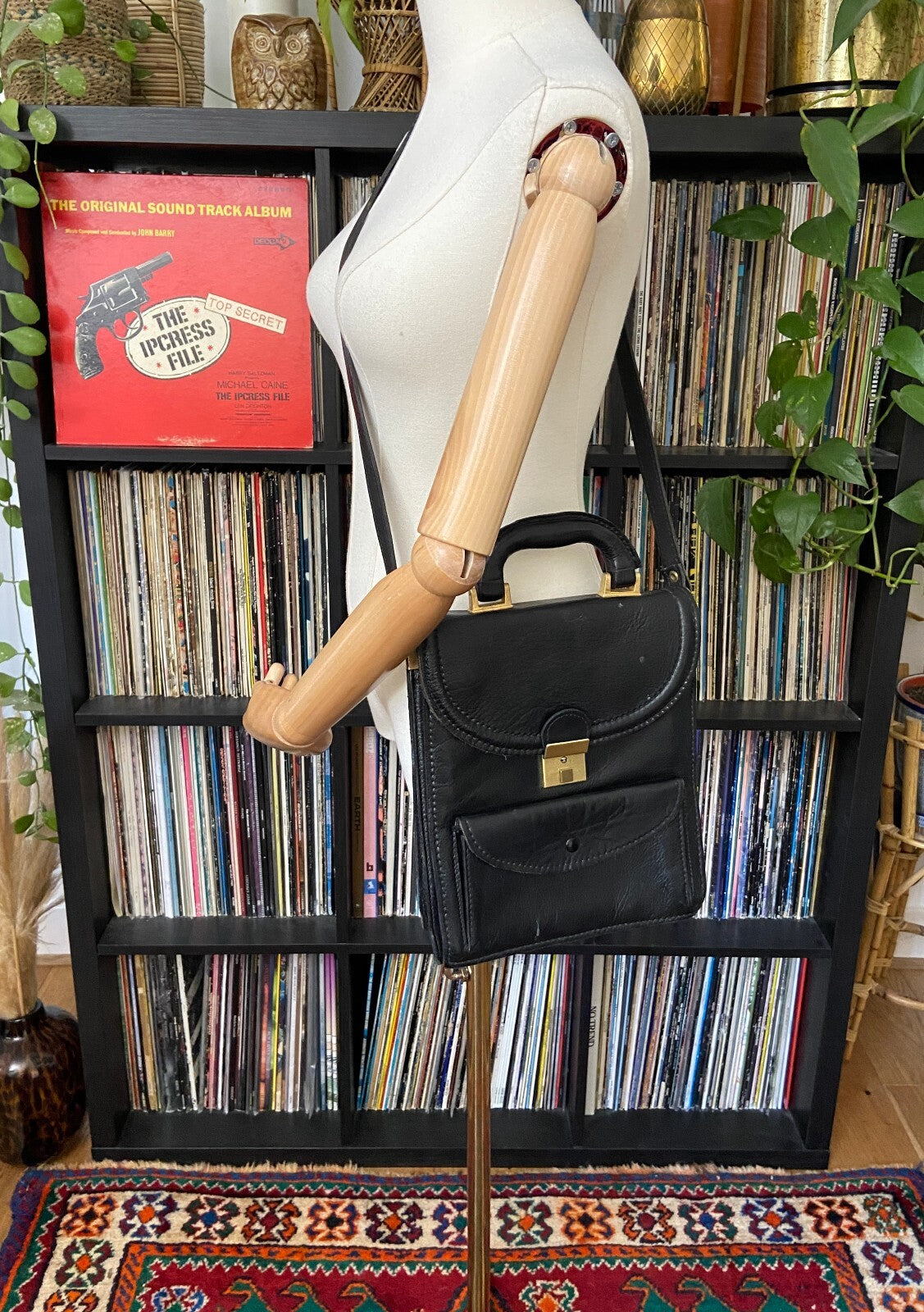 Vintage 1970s Black Leather Satchel Bag