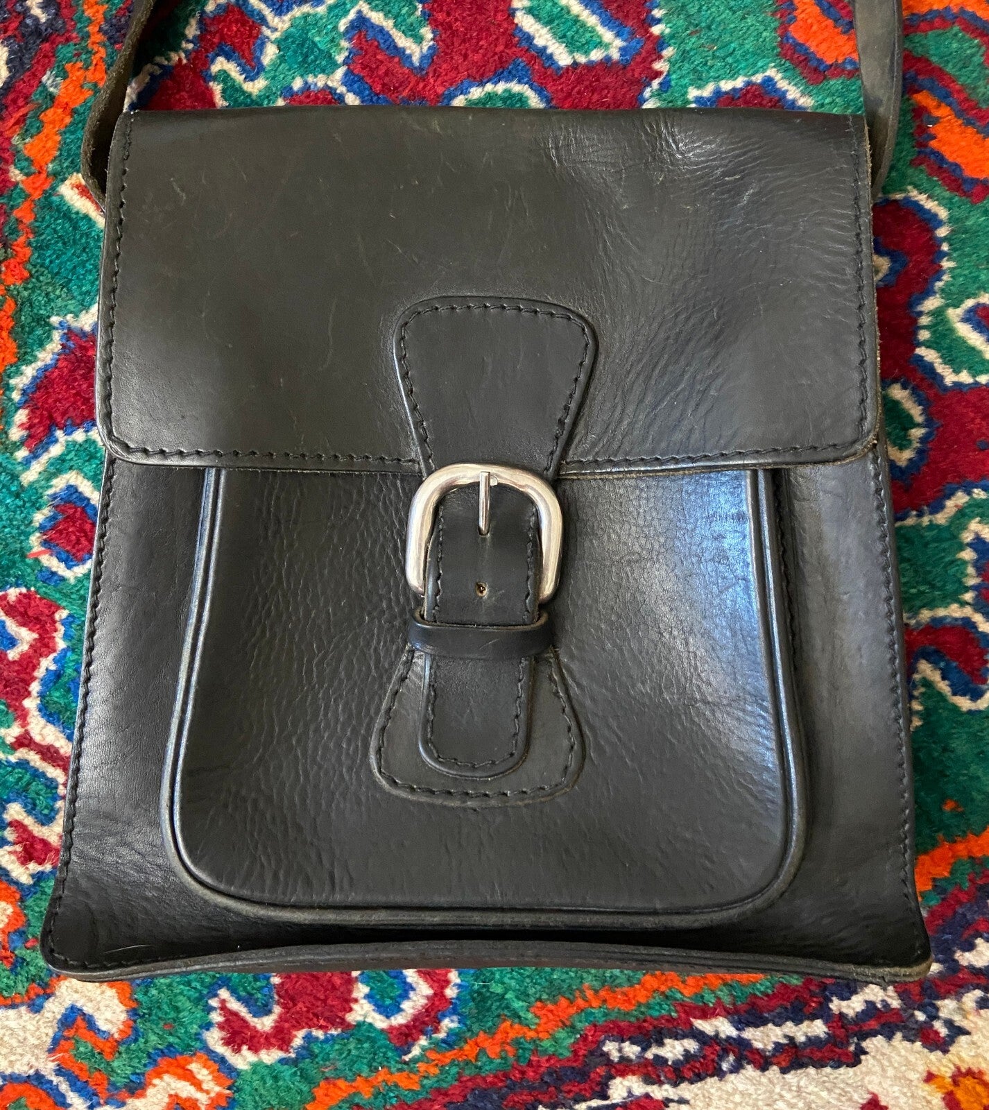 Vintage 1970s Black Leather Satchel Bag