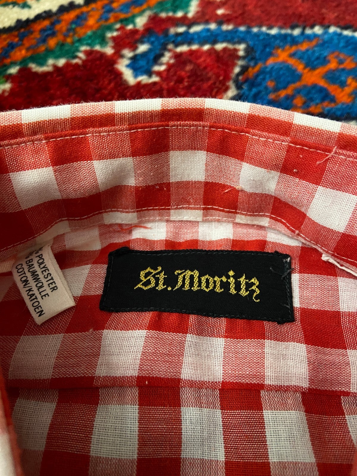 Vintage 1970s Red Gingham Dagger Collar Shirt