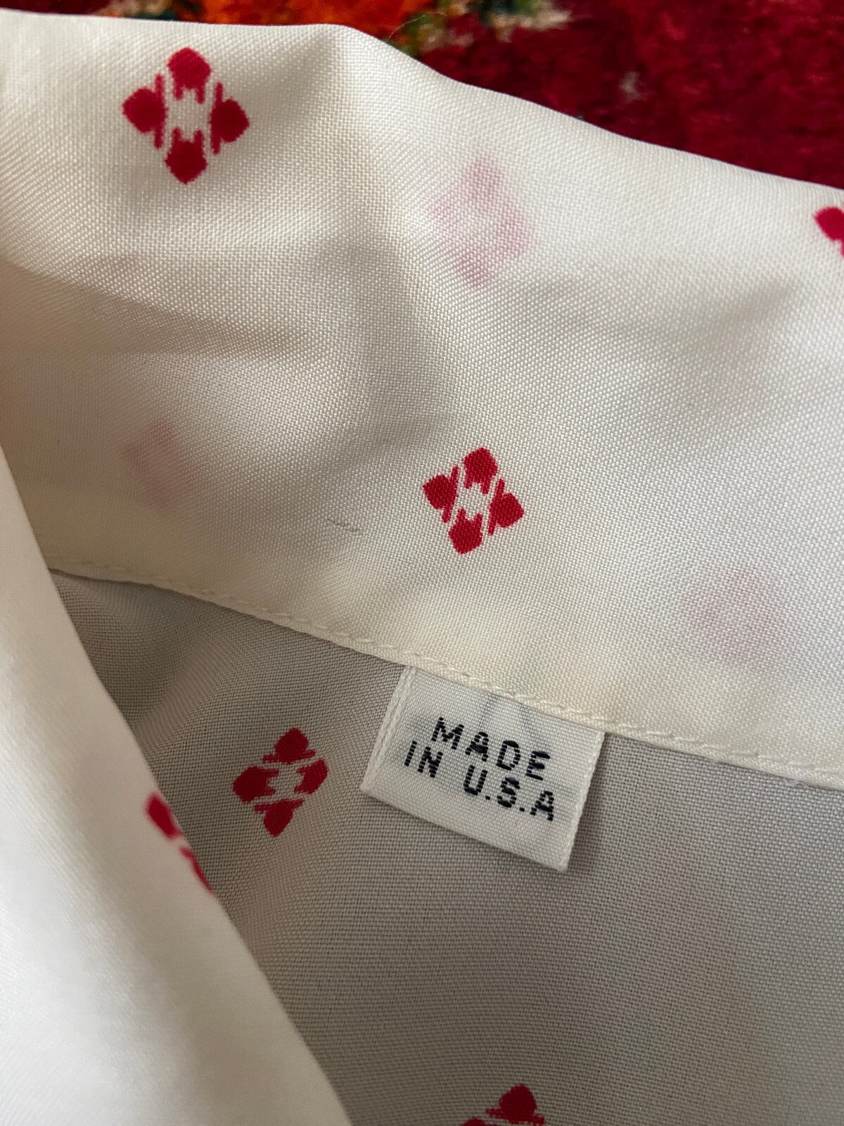 Vintage 1970s Cream & Red Pussybow Blouse