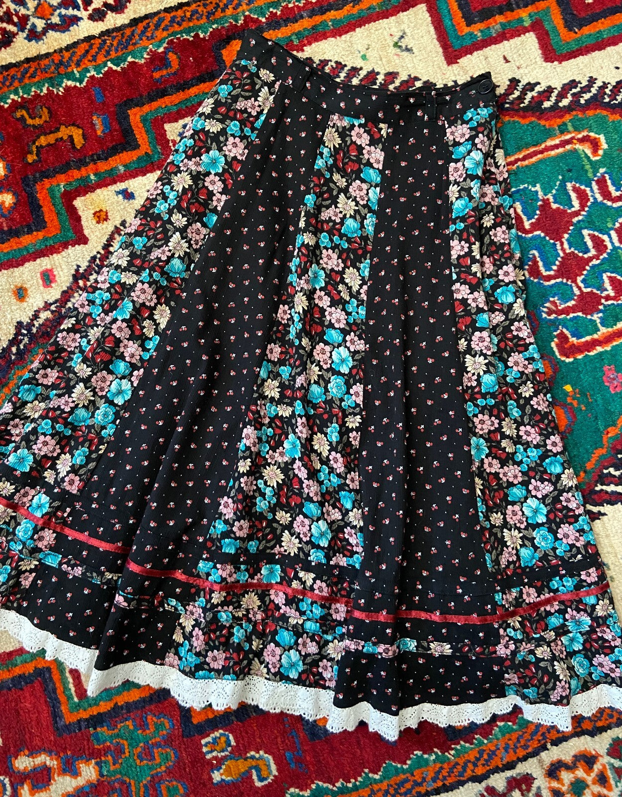 Vintage 1970s Floral Panelled Prairie Skirt