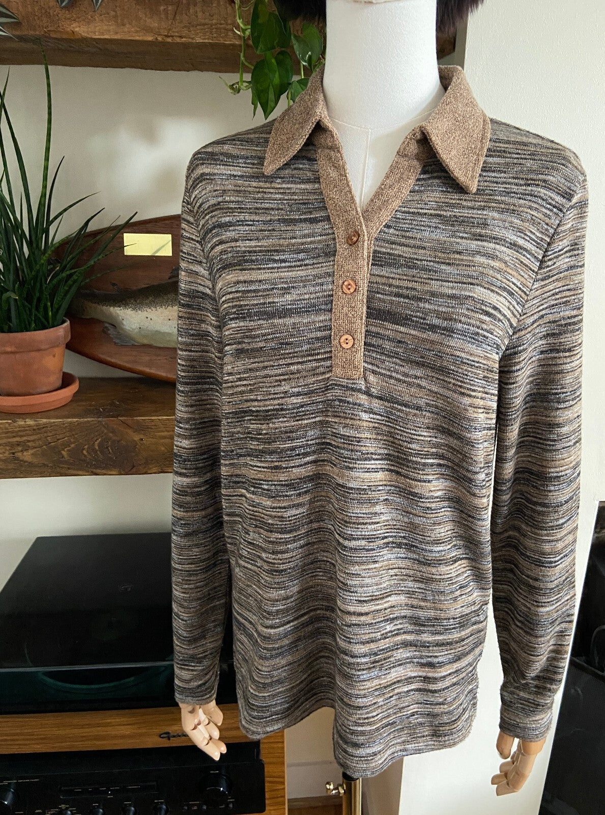 Vintage Y2K Brown Space Dye Polo Top
