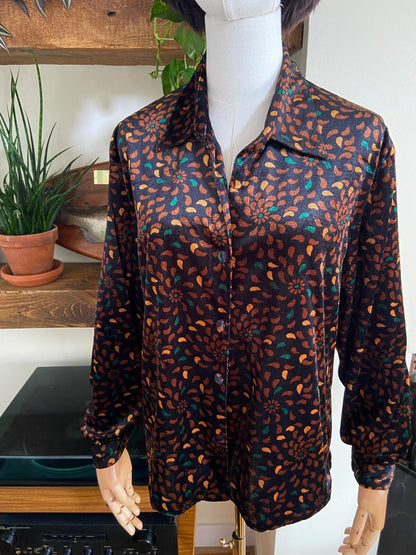 Vintage 1980s Black & Brown Velvet Shirt