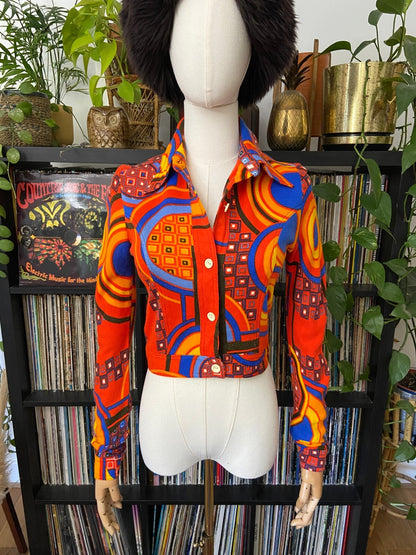 Vintage 1970s Psychedelic Cropped Shirt