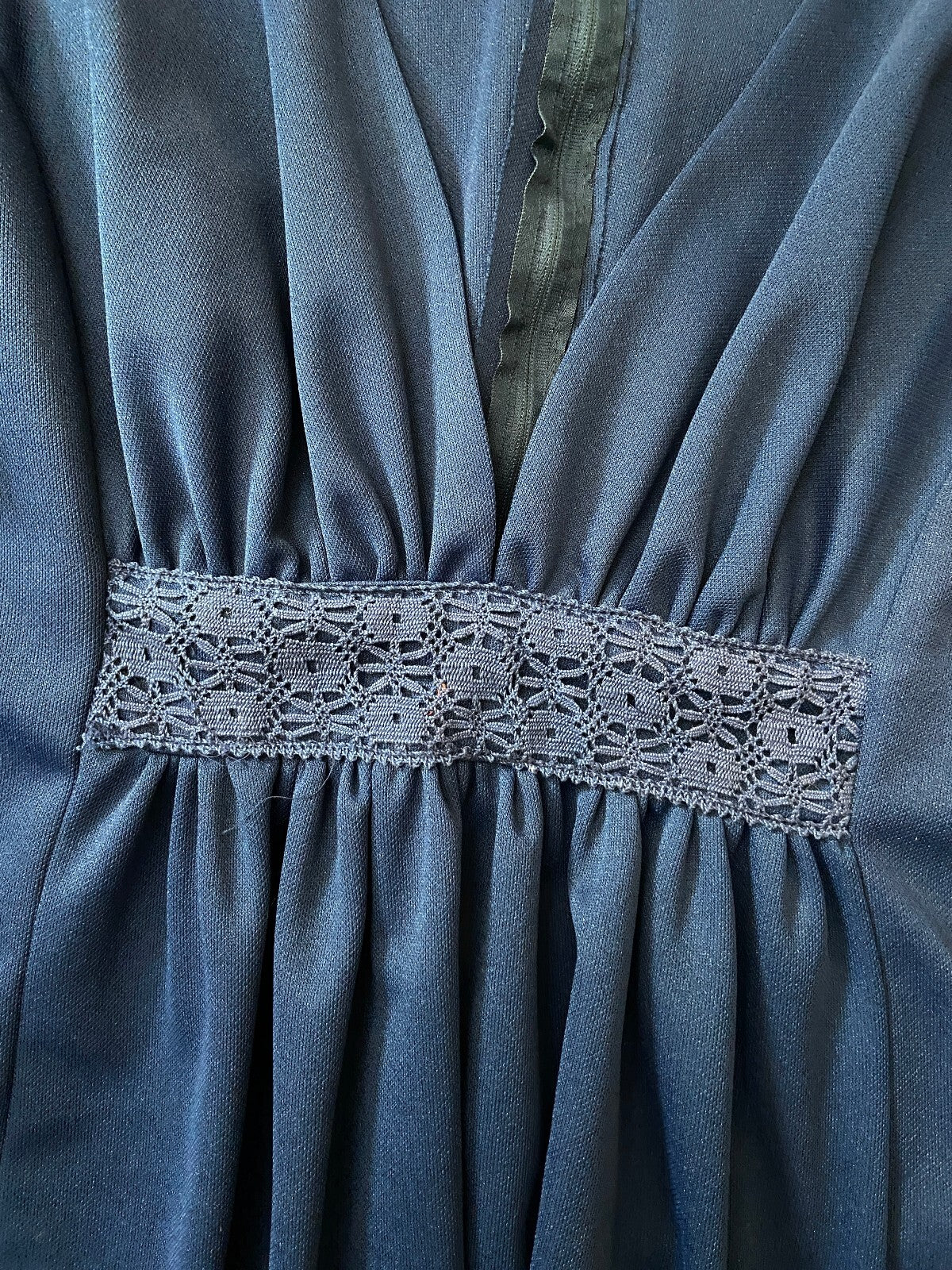 Vintage 1970s Navy Flutter Sleeve C&A Maxi Dress