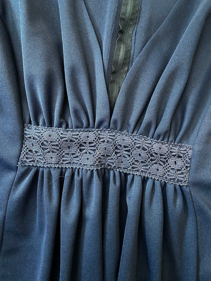 Vintage 1970s Navy Flutter Sleeve C&A Maxi Dress