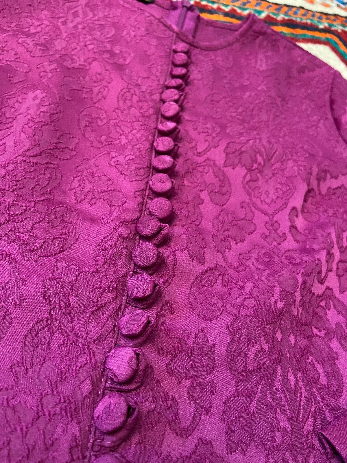 Vintage Magenta Jacquard Maxi Dress