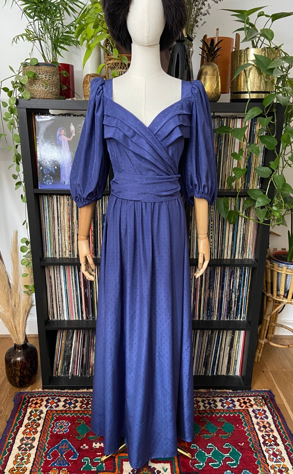 Vintage 1980s Blue Puff Sleeve Maxi Gown