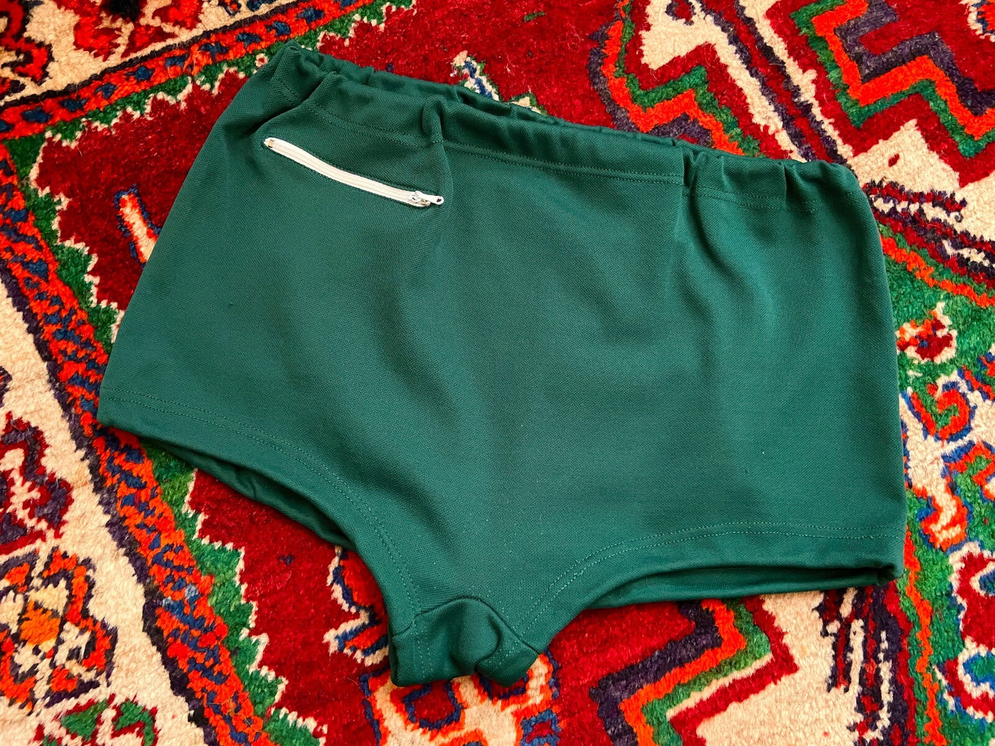Vintage 1970s Green Zip Pocket Swim Shorts