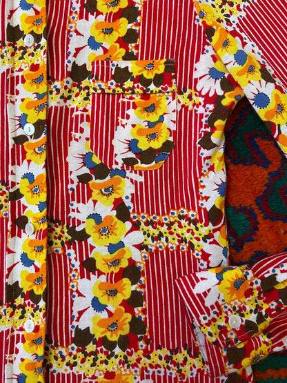 Vintage 1970s Red Striped & Yellow Floral Shirt