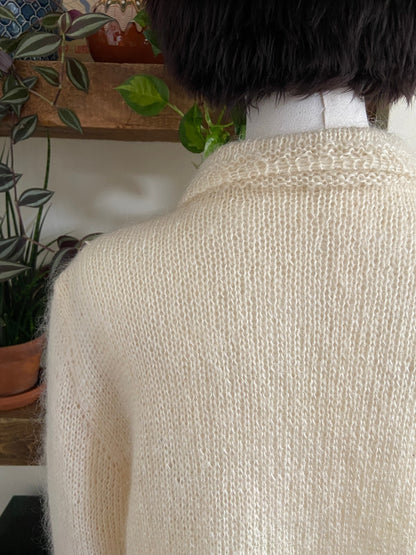 Vintage 1970s Cream Fluffy Zip Up Cardigan