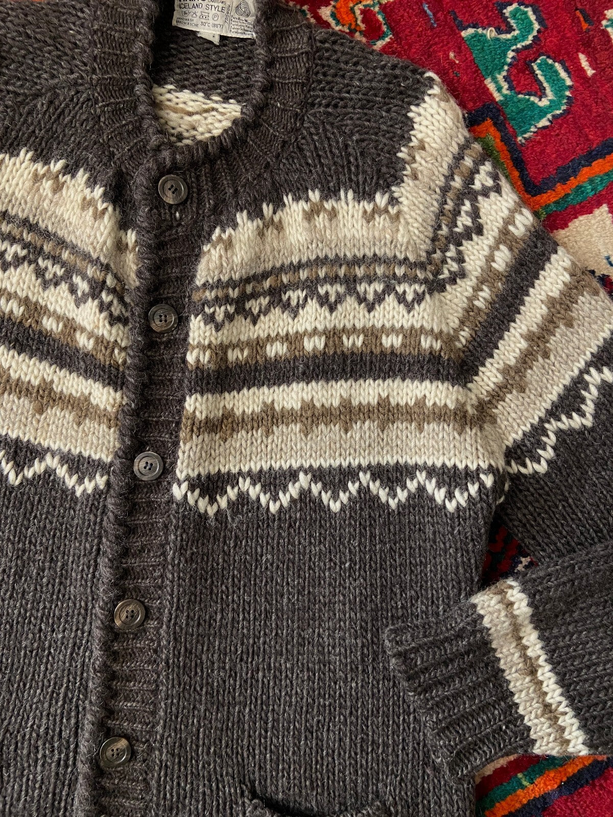 Vintage 1970s Brown Icelandic Wool Chunky Cardigan
