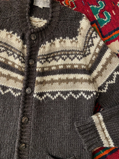 Vintage 1970s Brown Icelandic Wool Chunky Cardigan
