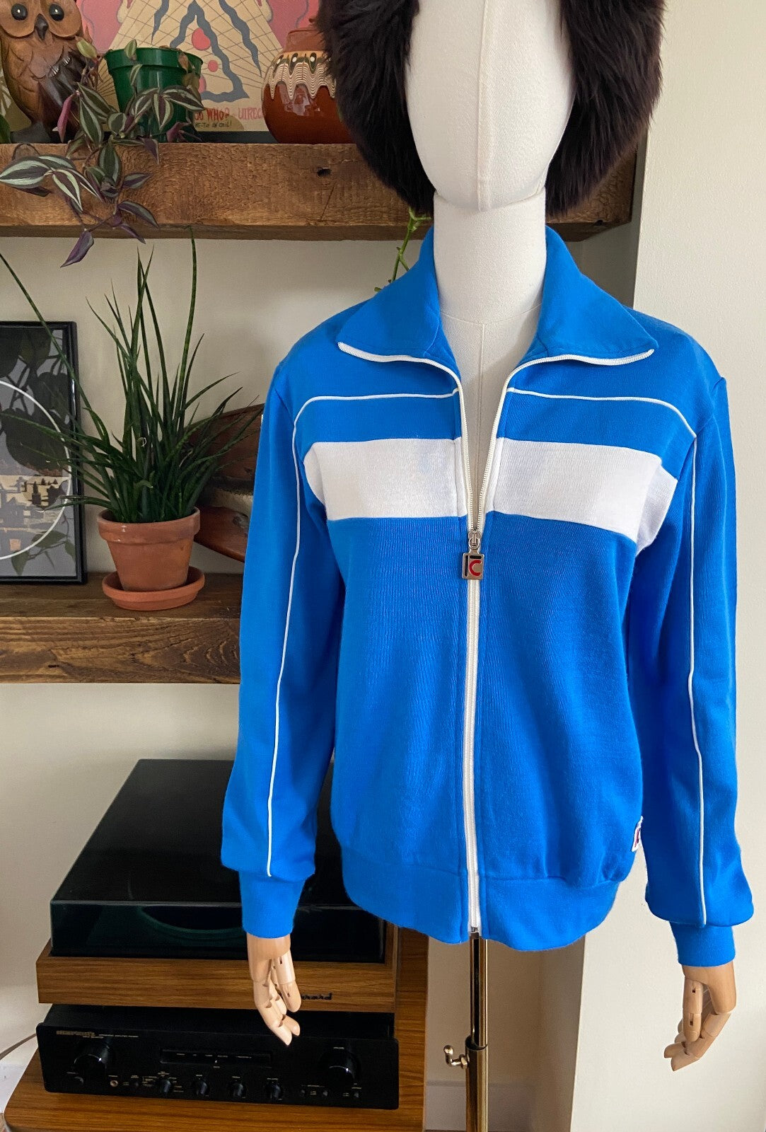 Vintage 1980s Blue & White Track Top