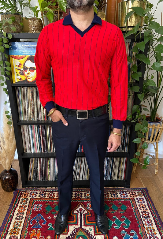Vintage 1970s Red & Navy Striped Football Top