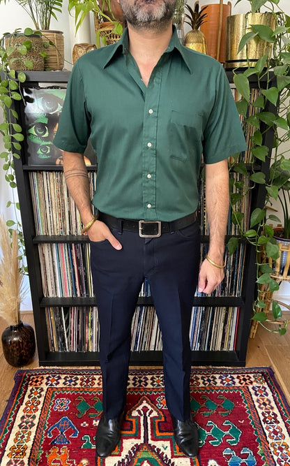 Vintage 1970s Forest Green Dagger Collar Shirt