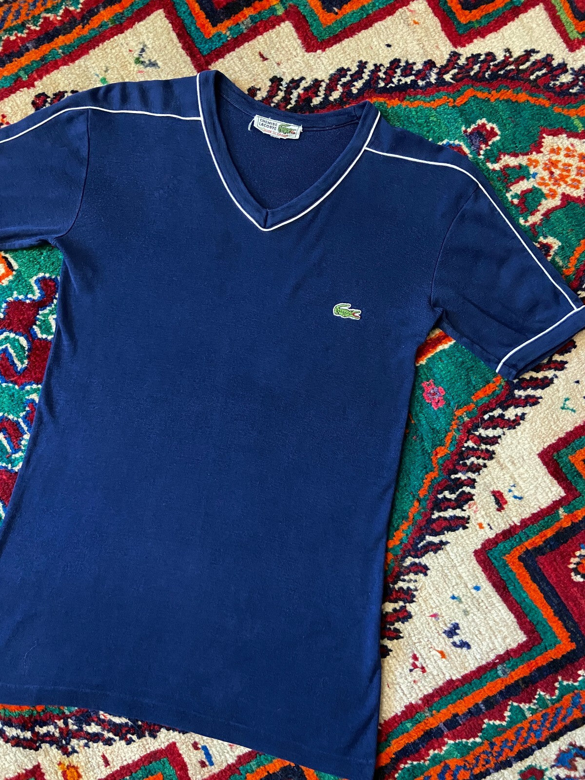 Vintage 1970s Navy V-Neck Lacoste T-Shirt