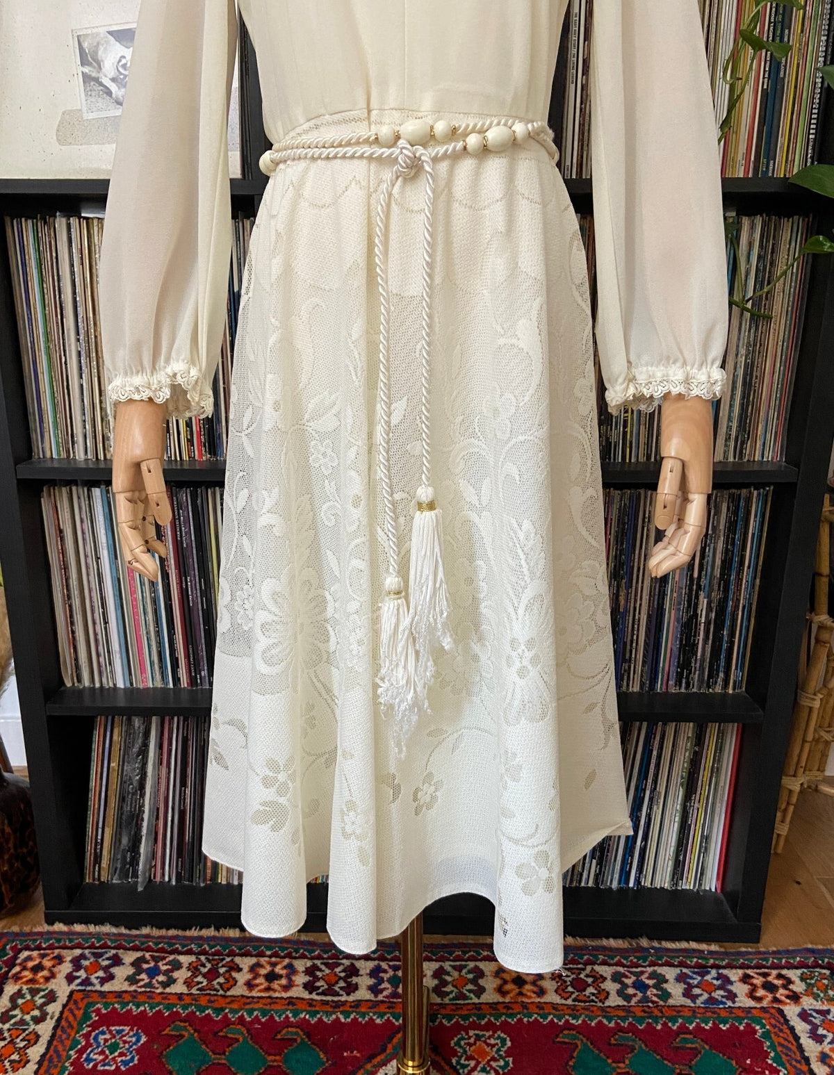 Vintage 1970s Cream Belted Prairie Dress