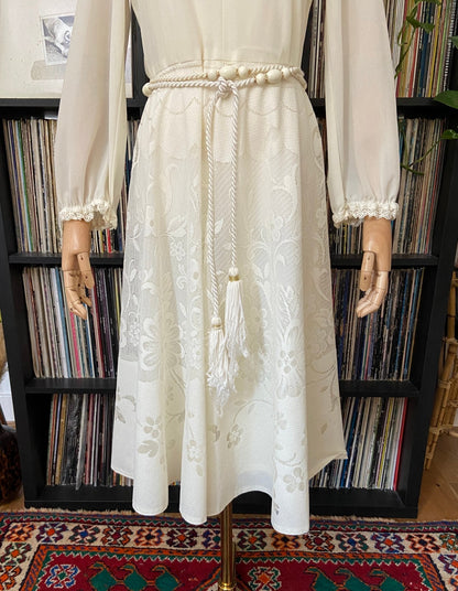 Vintage 1970s Cream Belted Prairie Dress