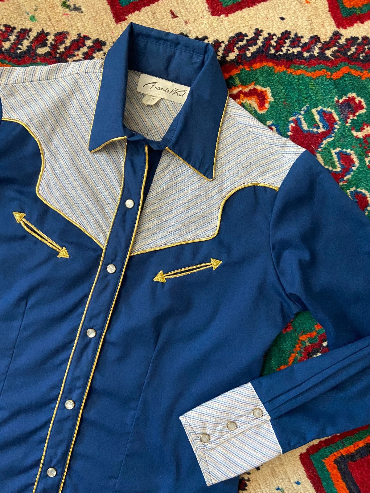 Vintage 1970s Navy & Gold Western Shirt