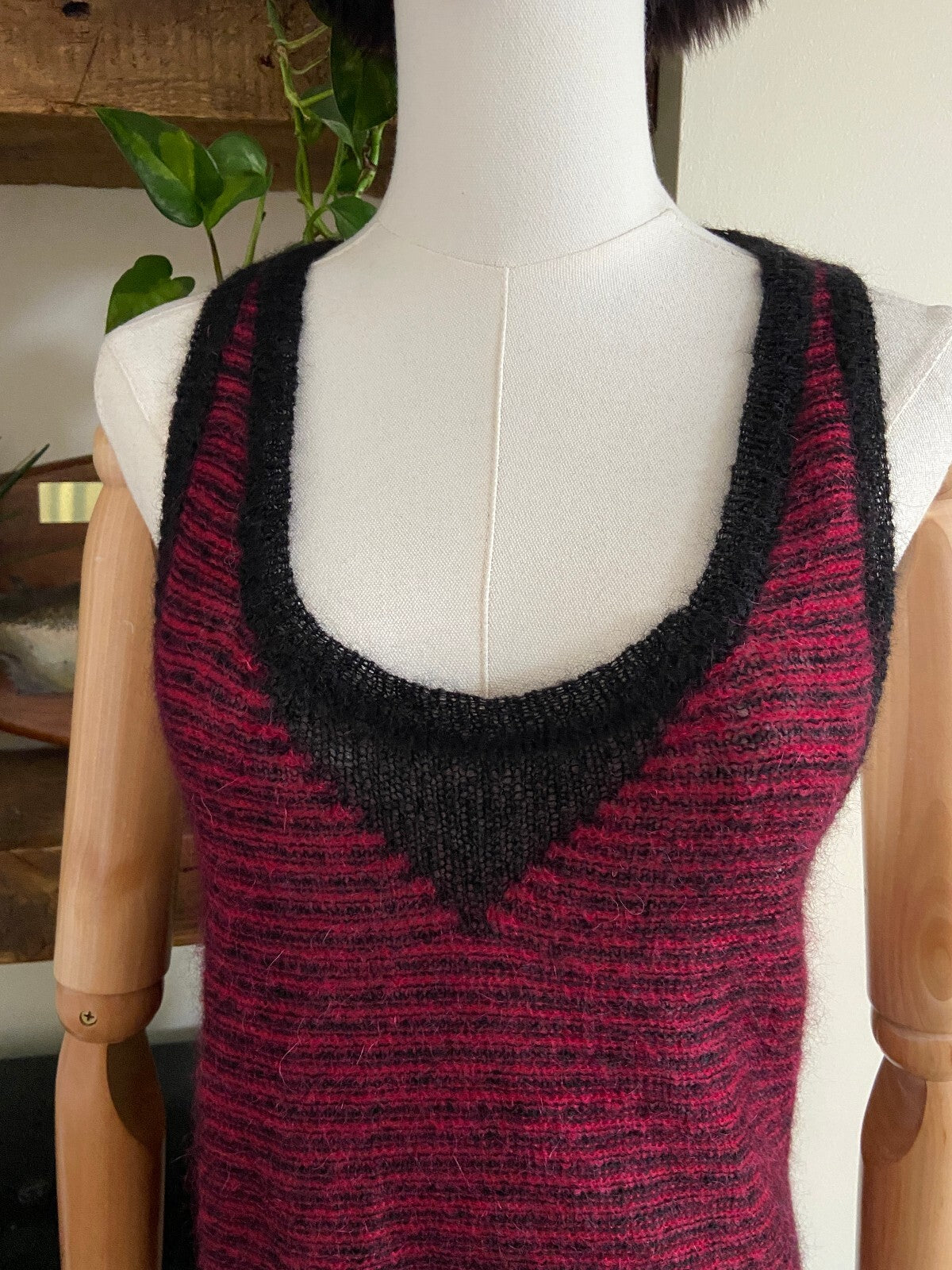 IRO Burgundy & Black Stripe Mohair Tank Top
