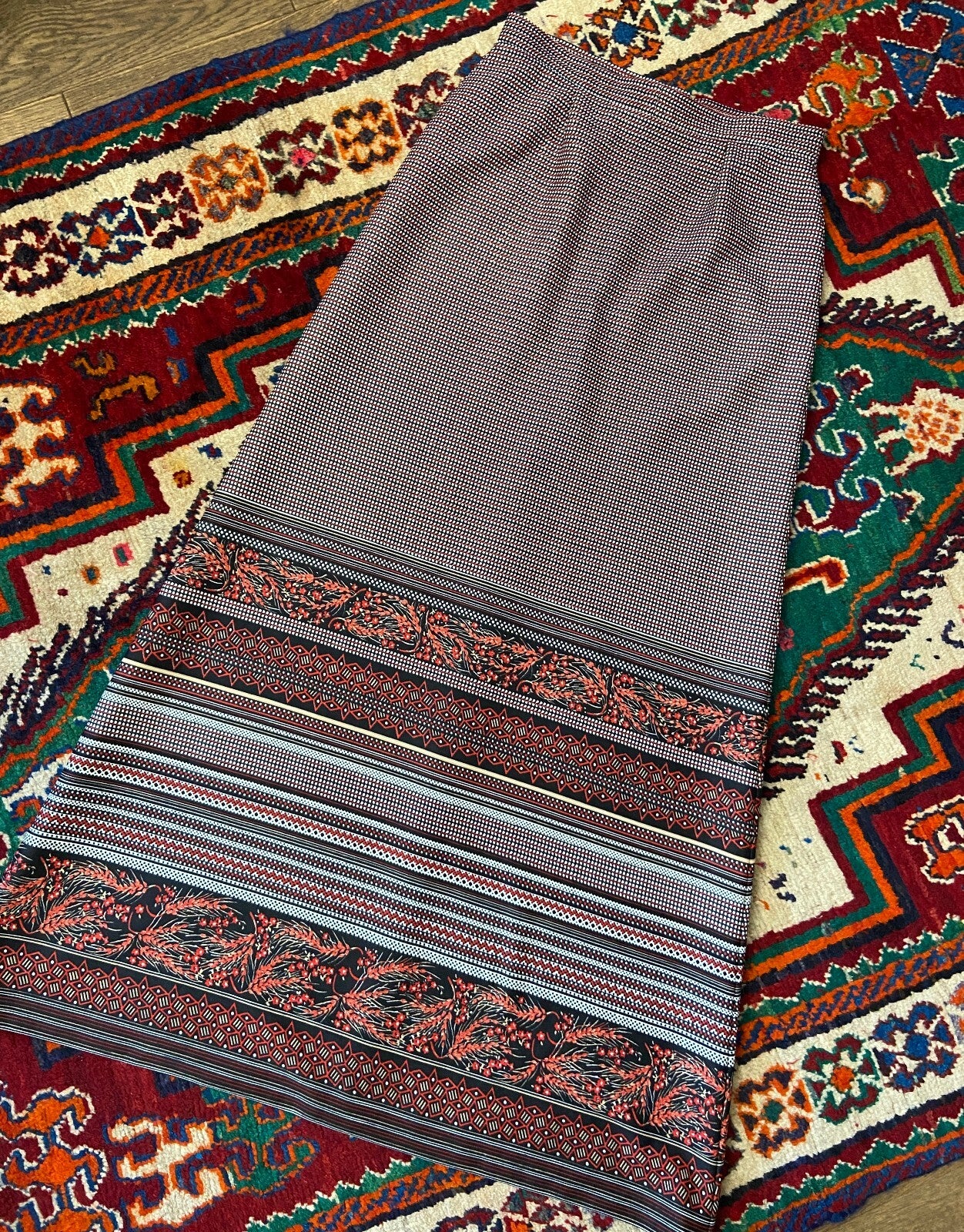 Vintage 1970s Red & Black Folk Maxi Skirt