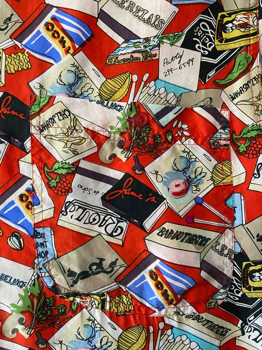Vintage 1980s Matchbox Print Silk Shirt