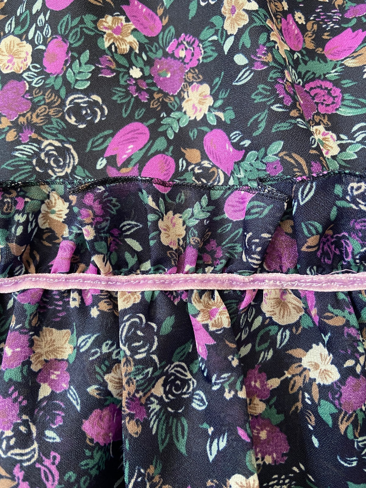 Vintage 1970s Navy & Purple Floral Prairie Dress