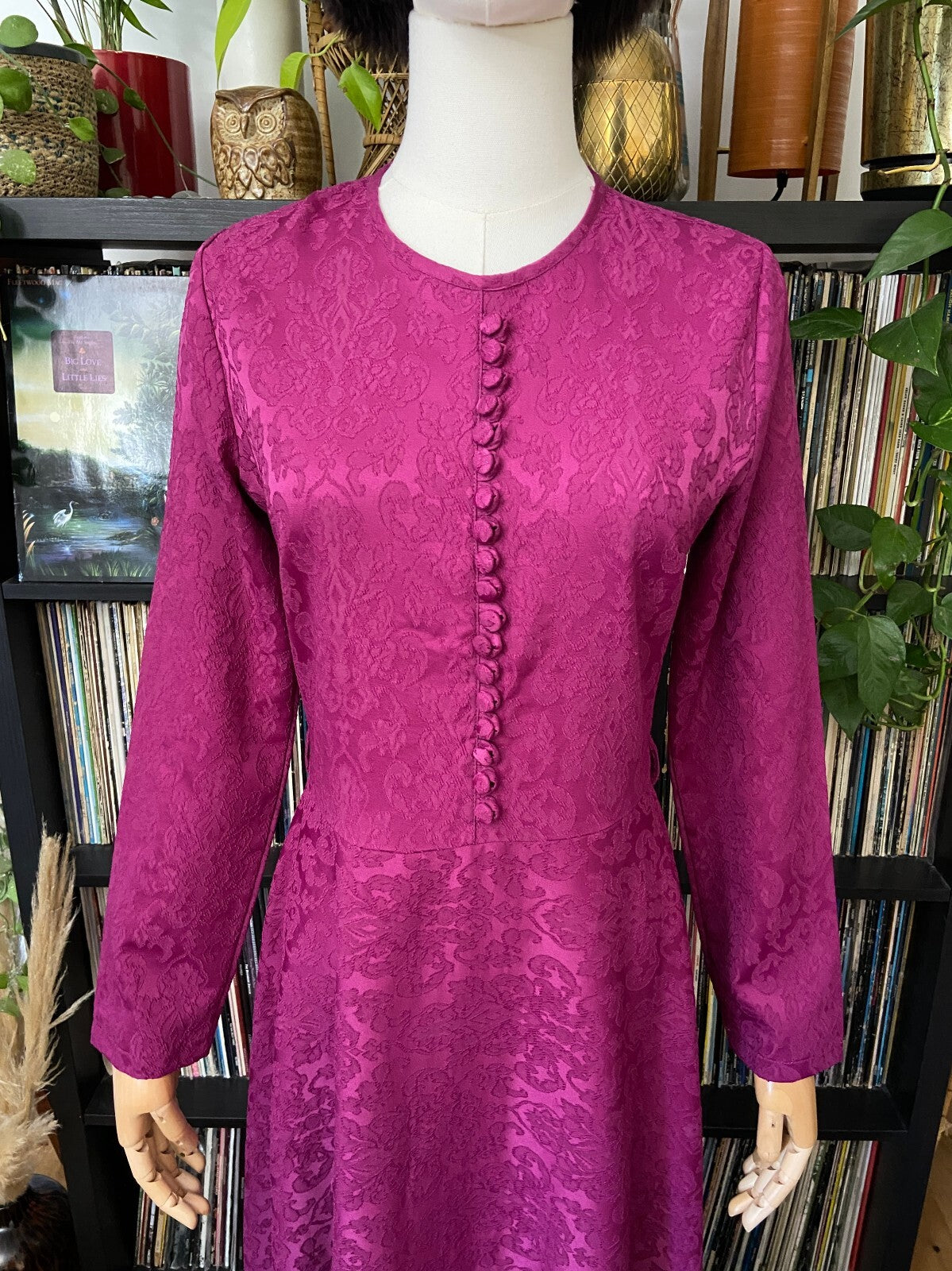 Vintage Magenta Jacquard Maxi Dress