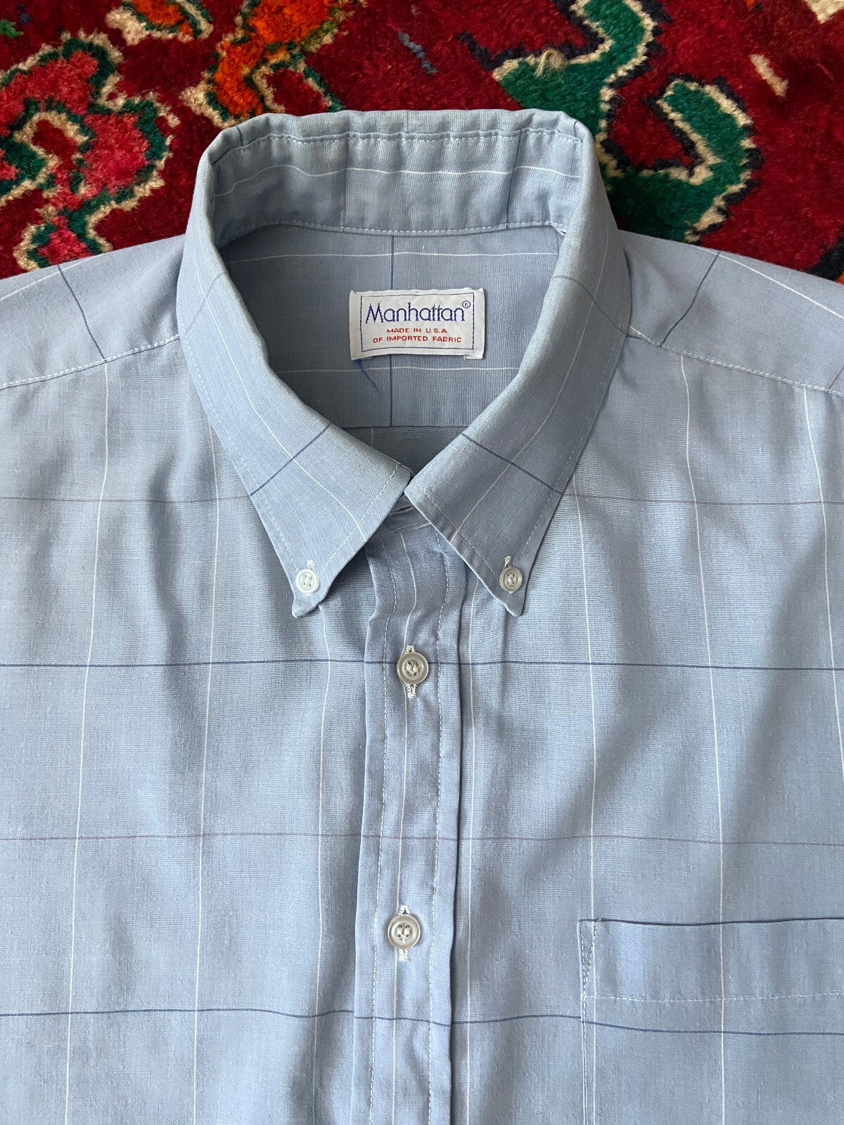 Vintage 1970s Blue Button Collar Shirt