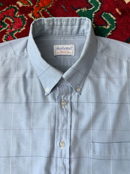 Vintage 1970s Blue Button Collar Shirt