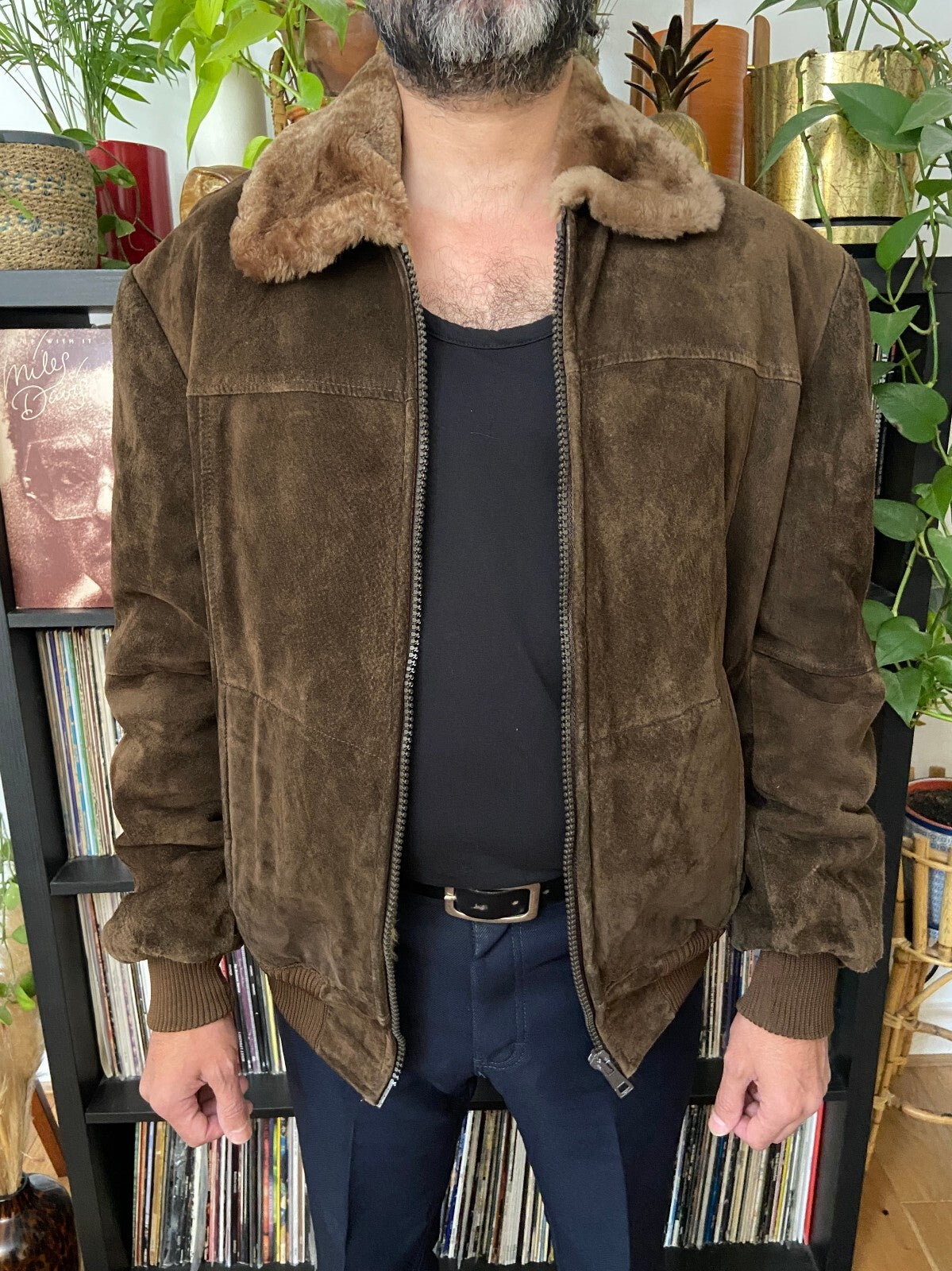 Vintage 1970s Brown Suede Bomber Jacket