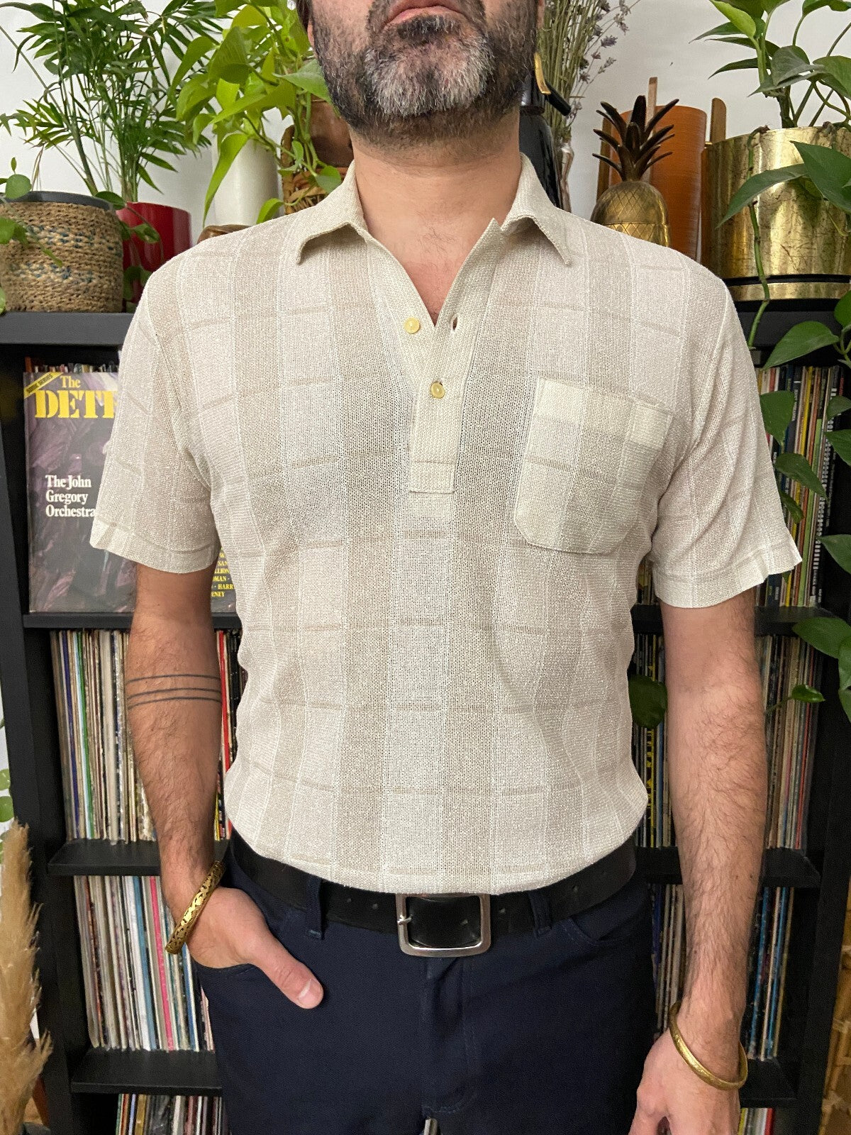 Vintage 1970s Japanese Fine Mesh Polo Shirt